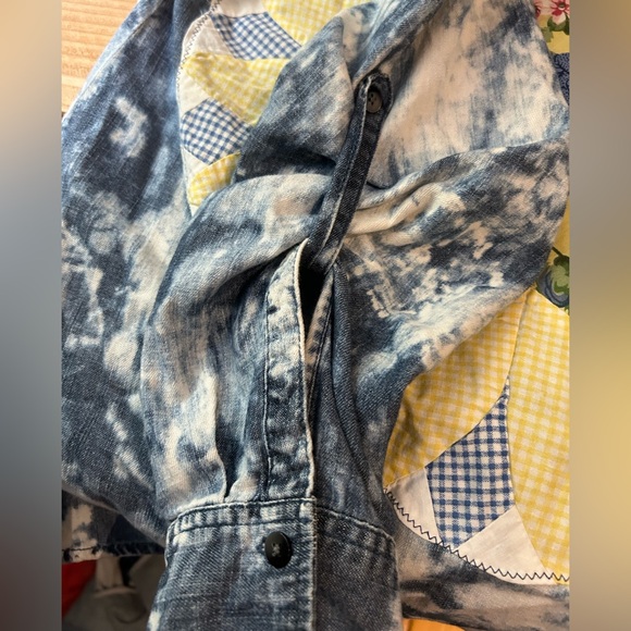 UPCYCLED HANDMADE Patchwork Quilted Cottagecore Denim Sunflower‎ Shirt Boho L - Picture 7 of 12